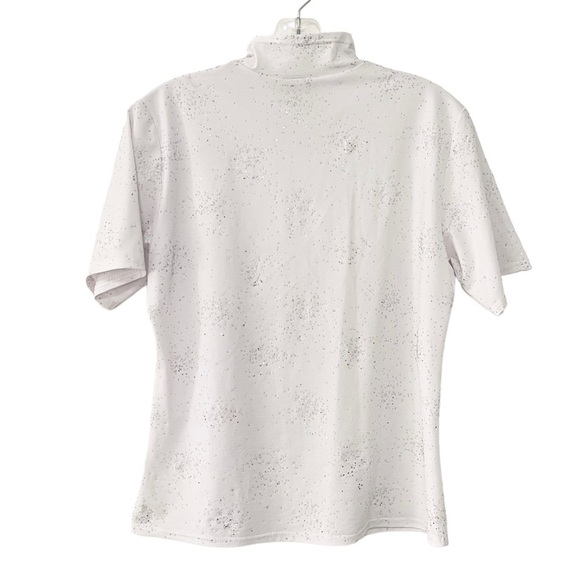 LINDA LUNDSTRÖM White Mock Neck‎ Short Sleeve Rhinestone Embellished Top M - Picture 2 of 6